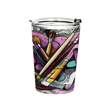 

11oz Double-Wall Vacuum Insulated Stainless Steel Tumbler with Straws Sports Mugs BPA-Free Artistic Collage
