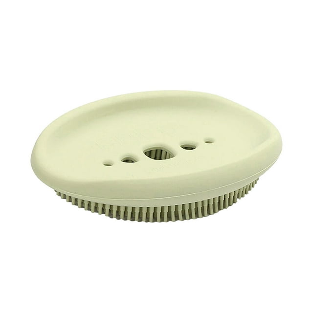 kurtrusly Bathroom Silicone Drain Rack Sponge Holder Toilet Flexible Storage Plate Dish Tray with Brush, Round, Green
