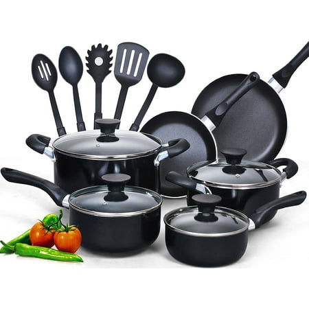 

Cook N Home 15-Piece Nonstick Stay Cool Handle Cookware Set Black