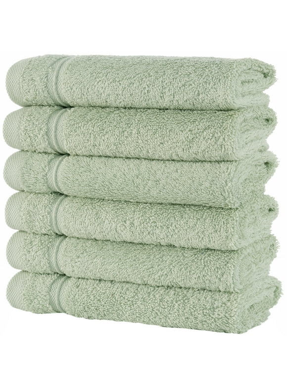 6-Piece Washcloths | 100% Turkish Cotton, Spa & Hotel Towels Quality, Quick Dry Wash Cloths for your Bathroom, Shower Towels (Green)