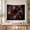 thumbnail image 5 of Floral Wreath on Black Background, Romantic Folk Art for Flower Lovers, Botanical Wreath Art, Mother's Day Gift Tapestry Wall Hanging for Bedroom and Living Room, 5 of 7