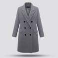 thumbnail image 4 of comerut Women Winter Coat Double-breasted Turn-down Collar Long Sleeves Outerwear Thick Warm Pockets Solid Color Office Casual Party Overcoat, 4 of 7