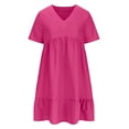 thumbnail image 3 of Fmbrln Womens Plus Size Summer Dress Fashion Short Sleeve V Neck Tiered Ruffle Flowy Mini Dress Casual Loose Solid Color Beach Sundress, 3 of 4