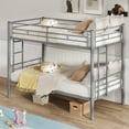 thumbnail image 5 of VECELO Metal Twin Over Twin Bunk Beds with Double Sided Ladder and Full-Length Guardrail, Heavy Duty Metal Bed Frame for Adults, No Box Spring Needed, For Dorm, Grey, 5 of 11