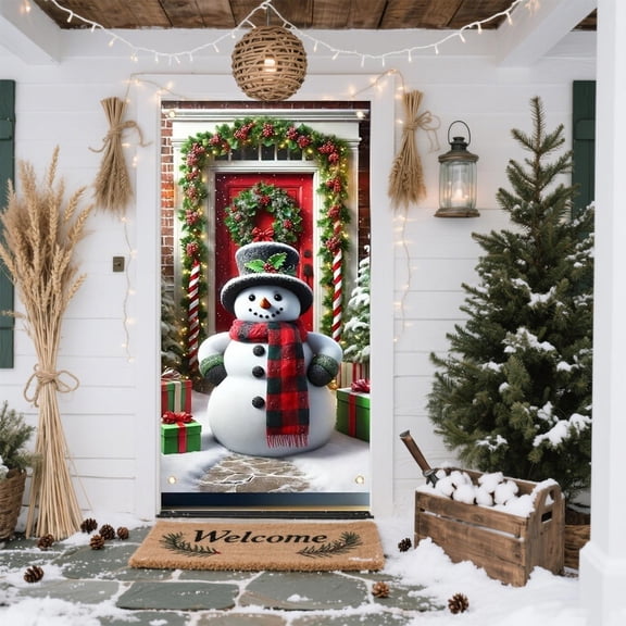 Japceit Christmas Door Cover Curtain, Large Size Holiday Entrance Decoration, Fabric Panel Door and Wall Decor for Festival Party, Home Seasonal Display