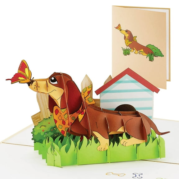 IOYOUNOW Dachshund Pop Up Card - 6x12 Inch Pet Love Greeting Card with Adorable 3D Design - Perfect for Dog Lovers Popup Birthdays Card