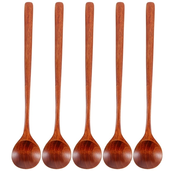 unbranded  5 Pcs Cooking Spoon Wooden with Long Handle Dishwasher Safe
