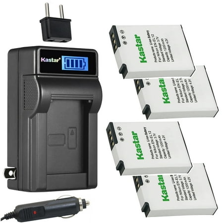Kastar 4-Pack EN-EL12 Battery and LCD AC Charger Compatible with Nikon Coolpix S9300  Coolpix S9400  Coolpix S9500  Coolpix S9600  Coolpix S9700  Coolpix S9700s  Coolpix S9900  Coolpix S9900s Cameras