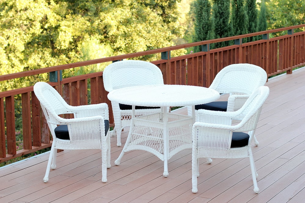 Set of 5 White Resin Wicker Chair & Table Patio Dining Furniture Set