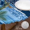 thumbnail image 4 of Sea Turtle Round Fitted Table Cover Floral Leaf Retro Blue Stripes Waterproof Table Cloth with Elastic Edge Wipeable Tablecloth for Picnic Camping Party Fits 55"-60" Diameter, 4 of 8