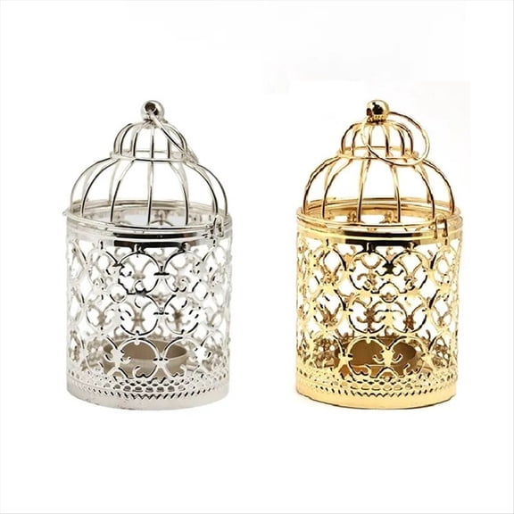 Beiou Decoration Moroccan Lantern Taihua Candlestick Old Fashioned Decoration Silver Gold,2x Moroccan lantern,Silver&Gold