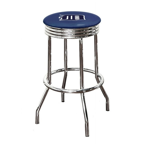 The Furniture King Bar Stool 24" or 29" Tall Backless Chrome Metal Stool Featuring Your Favorite Baseball Team Logo on a Colored Vinyl Swivel Seat Cushion - Tigers on Blue