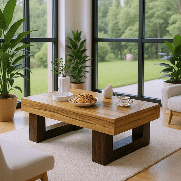 Homy Casa Modern Wood Coffee Table for Living Room, Heavy-Duty Center Table with Wide Top