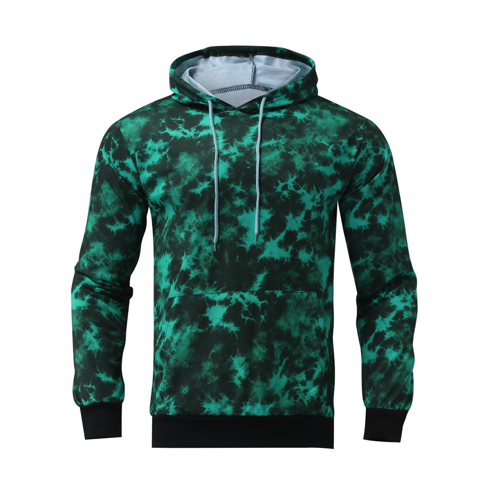 Lisingtool Hoodies For Men Mens Casual Color Block Tie-Dye Pullover Hooded Sweatshirt With Pocket Green