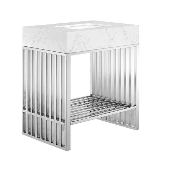 Modway Gridiron 30" Stainless Steel Bathroom Vanity in White/Silver