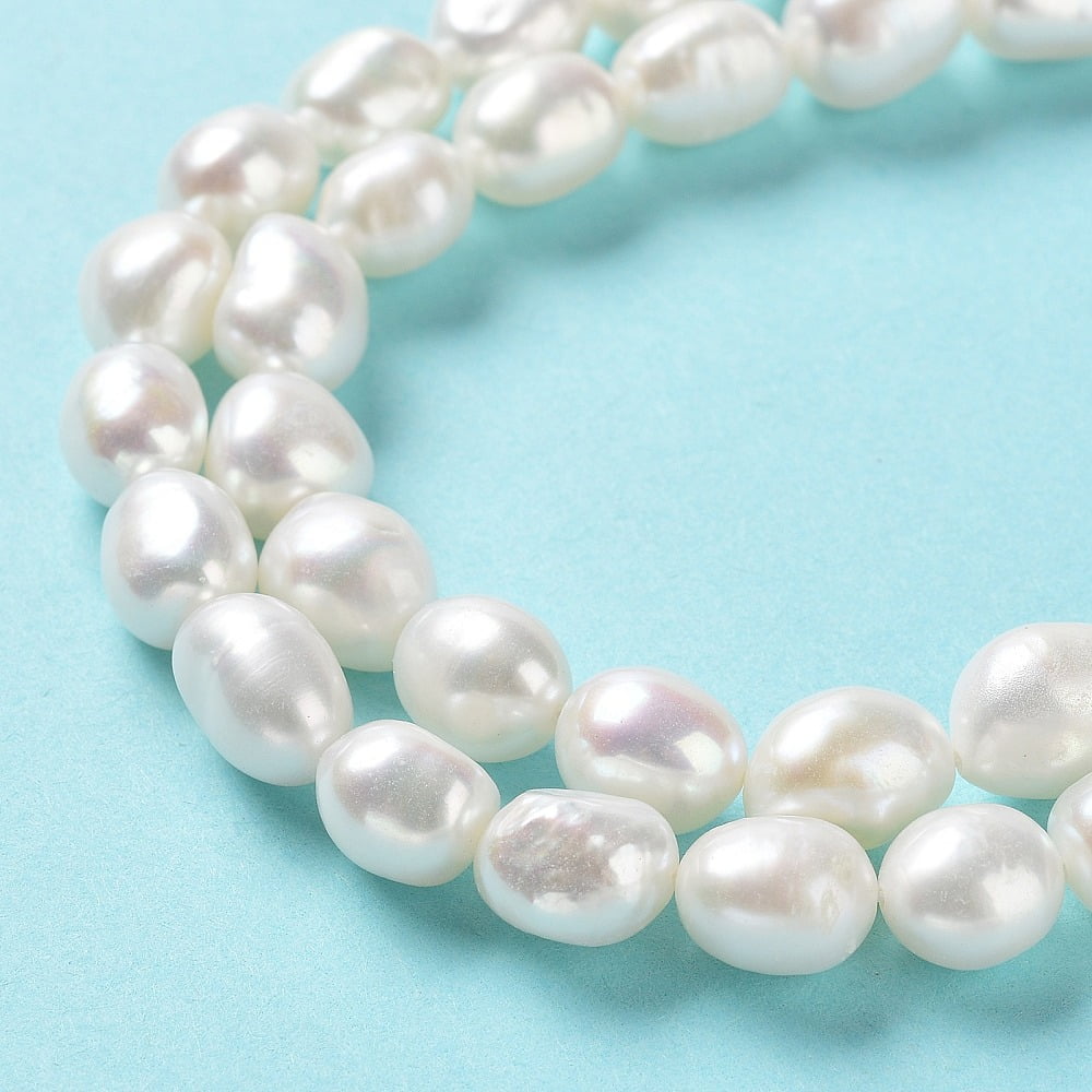 1 Strand Natural Cultured Freshwater Pearl Beads Strands Two Side Polished Grade 5A Seashell Color 9~10x8~9x7~8mm Hole: 0.6mm about