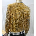 thumbnail image 6 of Women's Sequin Jacket Loose Shiny Glitter Bomber Coat Long Sleeve Zipper Sparkly Party Slitter Outfit, 6 of 6