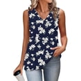 thumbnail image 5 of Women's Sleeveless V Neck White Floral Print Tank Tops Casual Summer Loose Fit Blouses Tunic Shirts for Beach Daily, 5 of 6