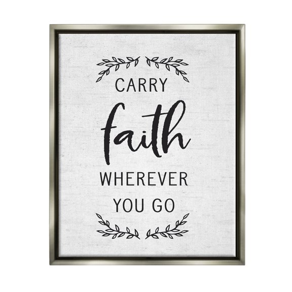 Stupell Industries Inspirational Faith Quote Religious Rustic Botanicals Graphic Art Luster Gray Floating Framed Canvas Print Wall Art, Design by Lettered and Lined
