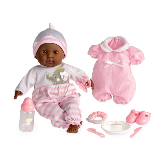 JC Toys Nonis Boutique 15" Realistic African American Pink Soft Body Baby Doll with Open/Close Eyes |10 Piece Gift Set with extra outfit &  | Ages 2 