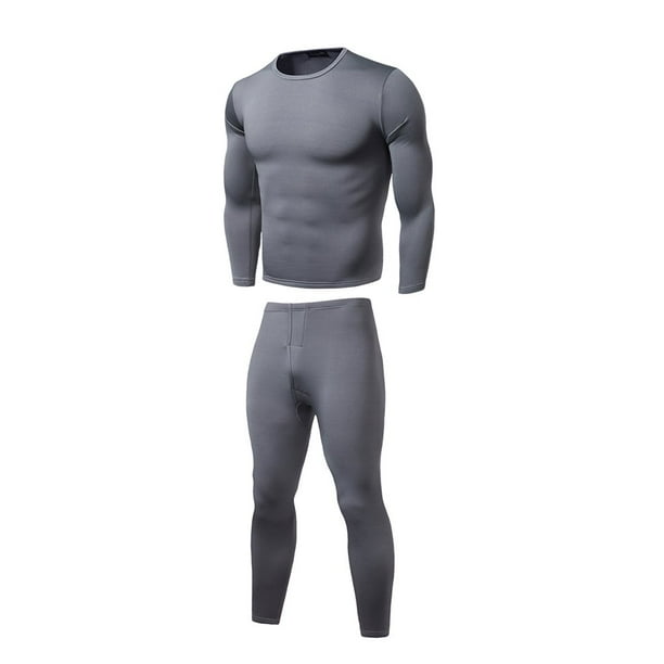 Generic Men Thermal Underwear Winter Warm Under Clothes Fleece Lined Warm Top And Bottom Sleepwear 2pcs Set Black L