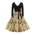 thumbnail image 5 of Christmas Dresses for Women Women's Fashion Round Casual Slim Fit Christmas Print Large Swing Long Sleeve Dress with V Neck for Holiday Party,Gold,2XL, 5 of 6