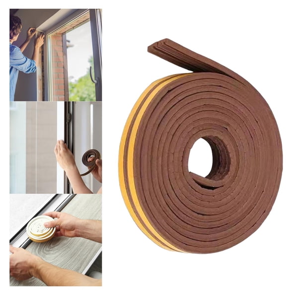 Burlete para ventana de goma de espuma autoadhesiva de 6M, tipo E, duradero, resistente al desgaste, anticolisión, a prueba de viento, buena flexibilidad y Marrón BLESIY Tira de sellado