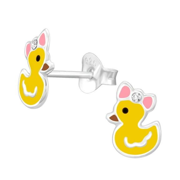 Duck 925 Sterling Silver Stud Earrings with Crystals