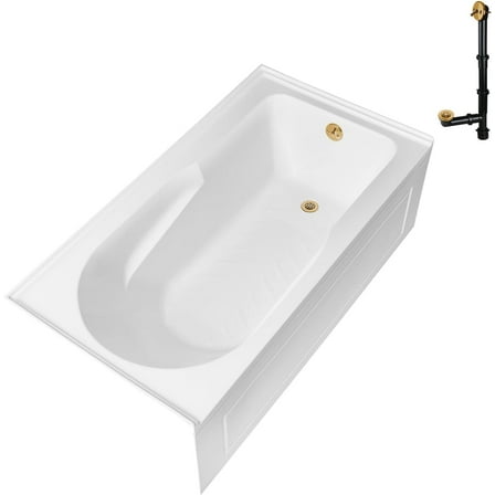 Streamline GA-309-20-BGL 60 in. x 32 in. Acrylic Right-Hand Drain Alcove Bathtub in Glossy White With External Drain in Brushed Gold