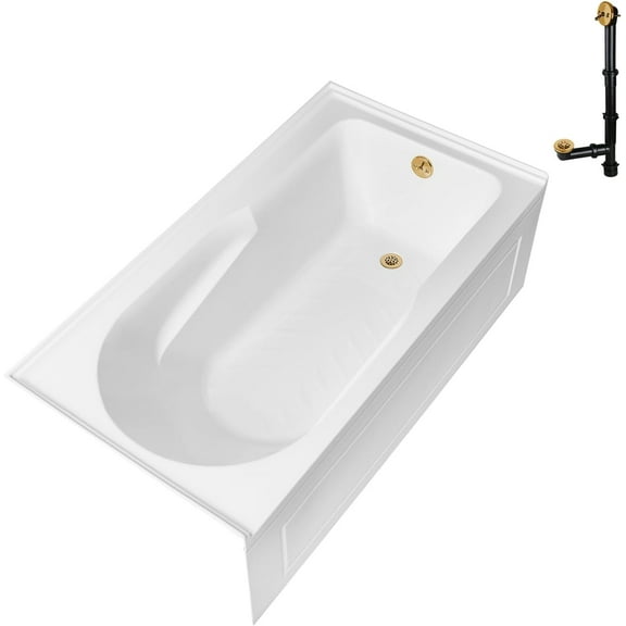 Streamline GA-309-20-BGL 60 in. x 32 in. Acrylic Right-Hand Drain Alcove Bathtub in Glossy White With External Drain in Brushed Gold