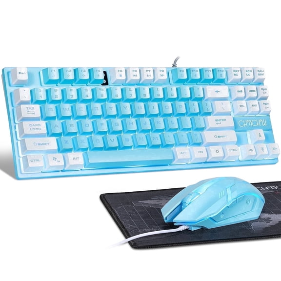 CHONCHOW Blue TKL Gaming Keyboard and Mouse Combo, 87 Keys Wired RGB Backlit Keyboard & RGB Mouse for PC, PS5, Xbox
