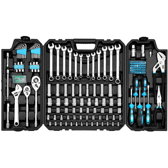 Prostormer 228-Piece Mechanics Tool Set, General Purpose Mixed Sockets and Wrenches Auto Repair Tool Kit with Plastic Storage Case