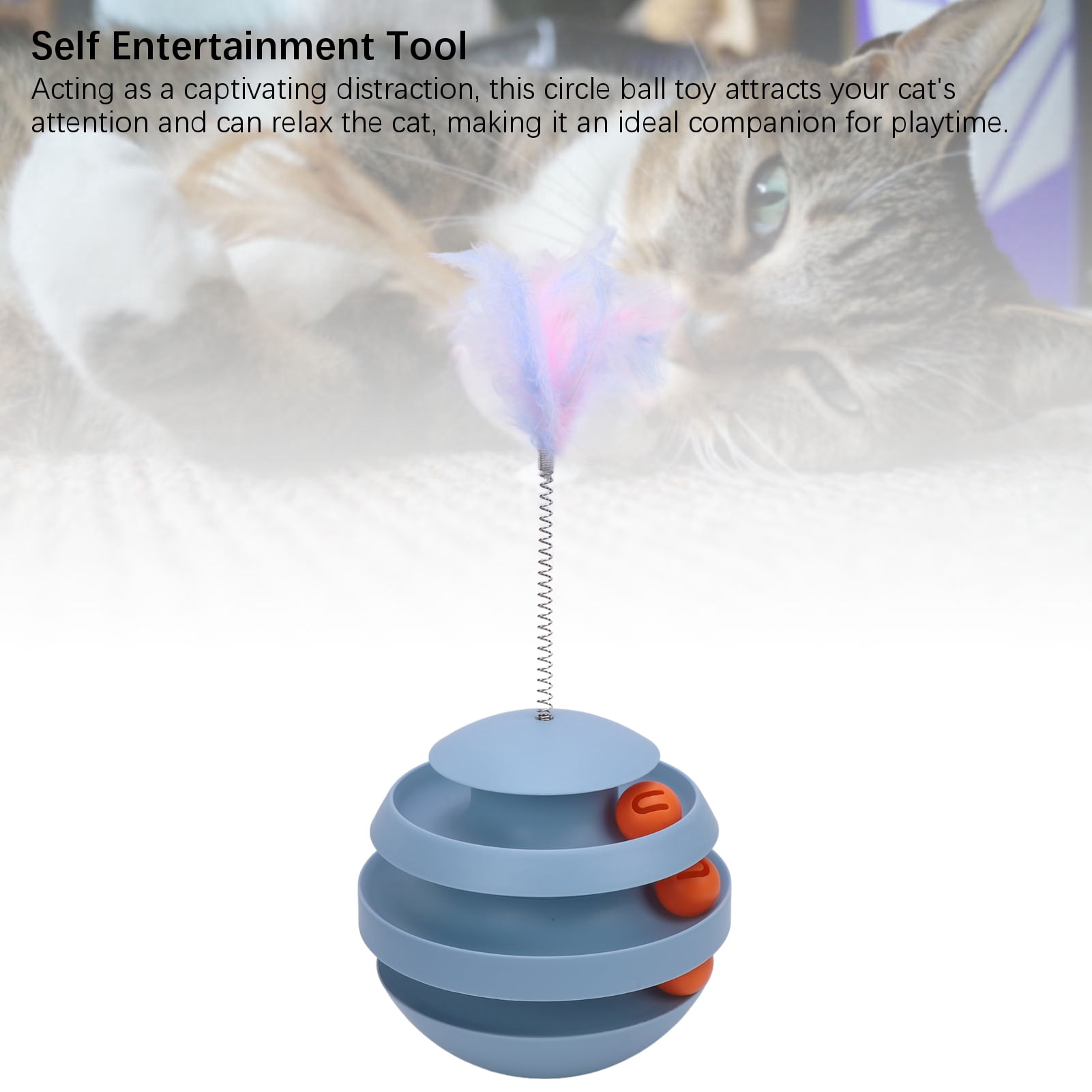 Yajisi Interactive Turntable Cat Tower Toy for Indoor Kittens, Roller Track with Balls & Teaser Wand, Puzzle Exercise Teaser, 8.66 inches / 22 cm, Haze Blue