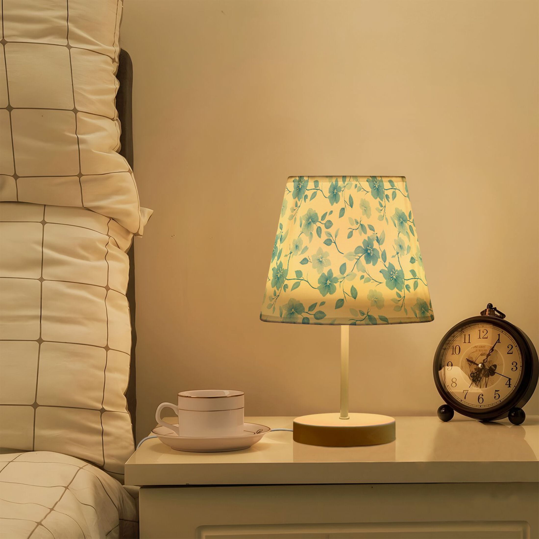LED Desk Lamp Blue Flower and Leaf Table Nightstand Lamps with 3 Color Temperatures for Home Bedroom Living Room Decor 6x11