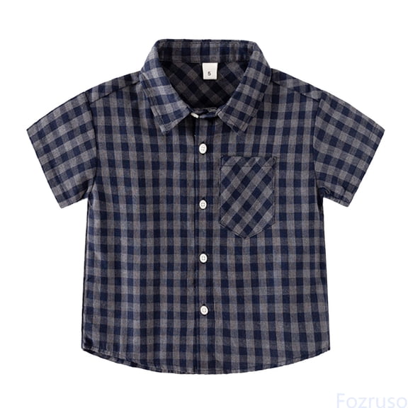 Fozruso Summer Toddler Boys Short Sleeve Plaid Prints Button Down Shirts School Casual Sizes 18-24 Months