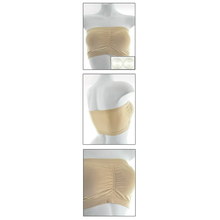 SEAMLESS REMOVABLE PADS BANDEAU STRAPLESS PADDED TUBE BRA TOP REG
