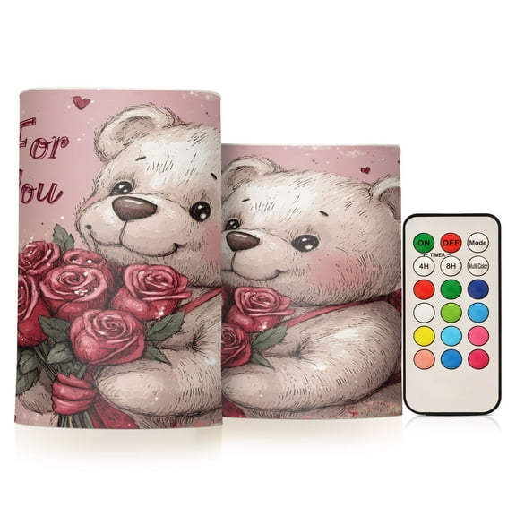 BZSMCE Flameless Candles LED Lights White Bear with Roses Creativity Battery Candles