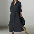 thumbnail image 3 of ZANZEA Women Long Sleeve Button Down Side Split Hem Casual Loose Long Shirt Dress, 3 of 6