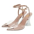 thumbnail image 4 of FSJ Women Classic Pointed Closed Toe Pumps Clear Chunky Block High Heel Ankle Strap Sandals Comfort Daily Work Shoes Size 10.5 Rose Gold, 4 of 6