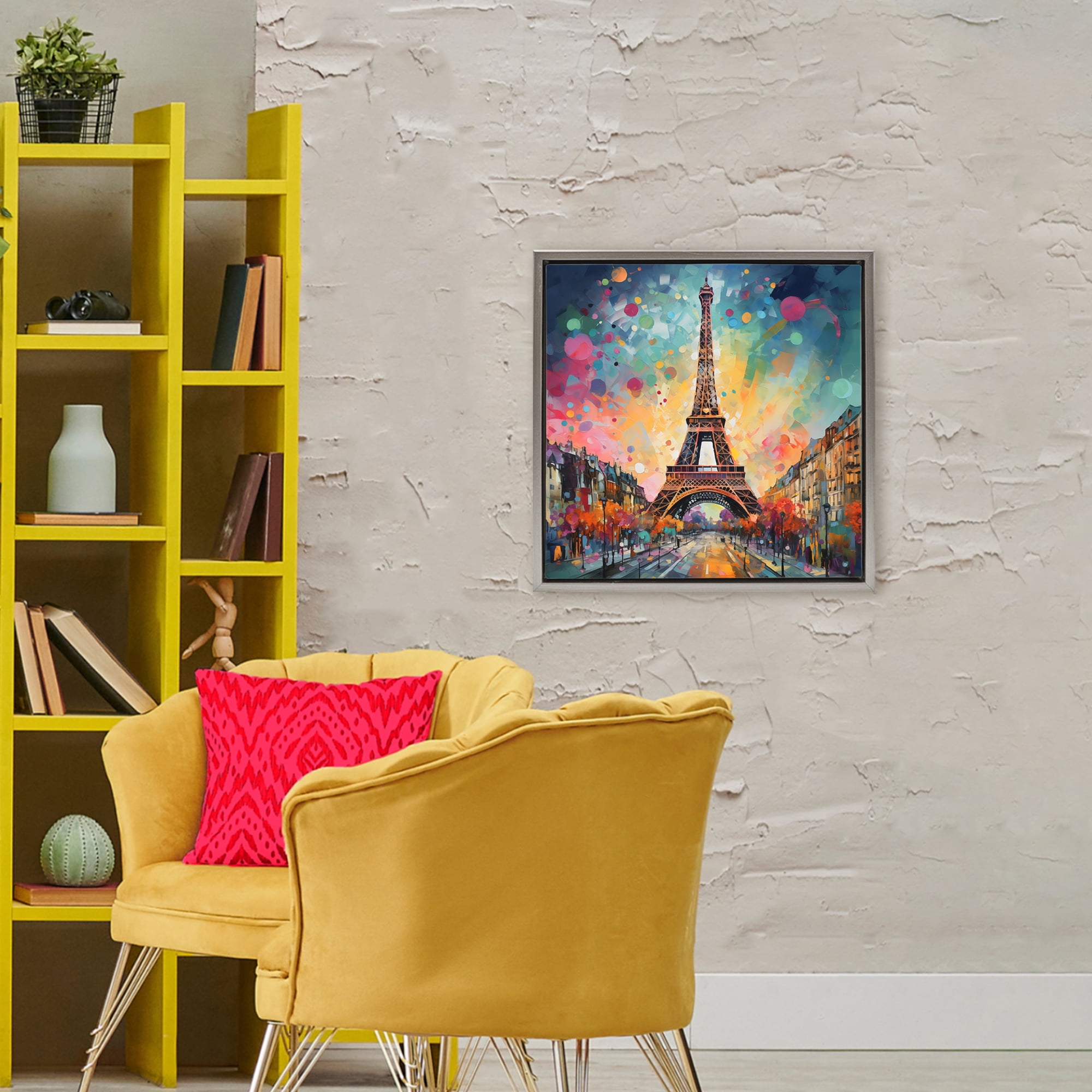 Stupell Industries Eiffel Tower with Vibrant Dots Gray Framed Floater Canvas Wall Art, design by Creative Studio