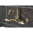 thumbnail image 2 of Kingston Brass KS1262BPL Bel-Air Double-Handle Wall-Mount Bridge Kitchen Faucet, Polished Brass, 2 of 7