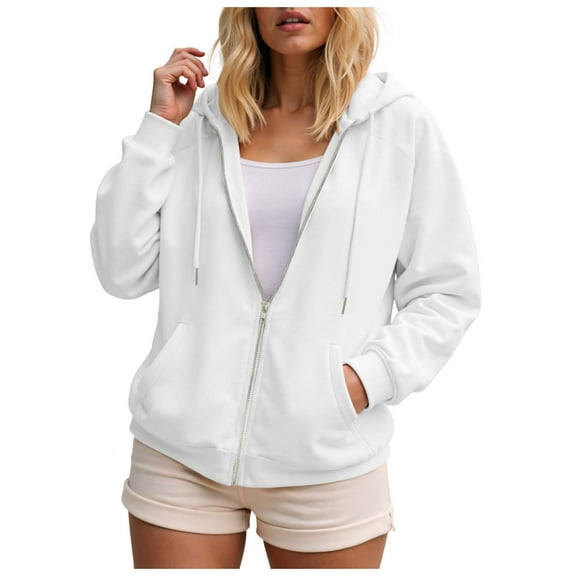UAYOTSE Women's Fleece Lined Zip Up Hoodies Casual Hooded Jacket Workout Full Zip Sweatshirts Pocket Coats(G241-White,S)