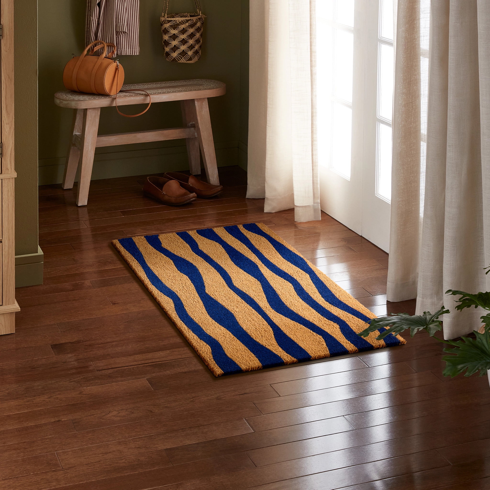 TOWN & COUNTRY TERRA Ravine Abstract Mountain Outdoor Door Mat, Natural Coir, Heavyweight, Non-Slip Entryway Mat, Blue, 18"x30"