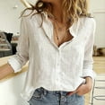 thumbnail image 2 of Juebong Shirt for Women Button Down V Neck Linen Shirts Long Sleeve Blouse Roll Up Cuffed Sleeve Casual Work Plain Tops, 2 of 5