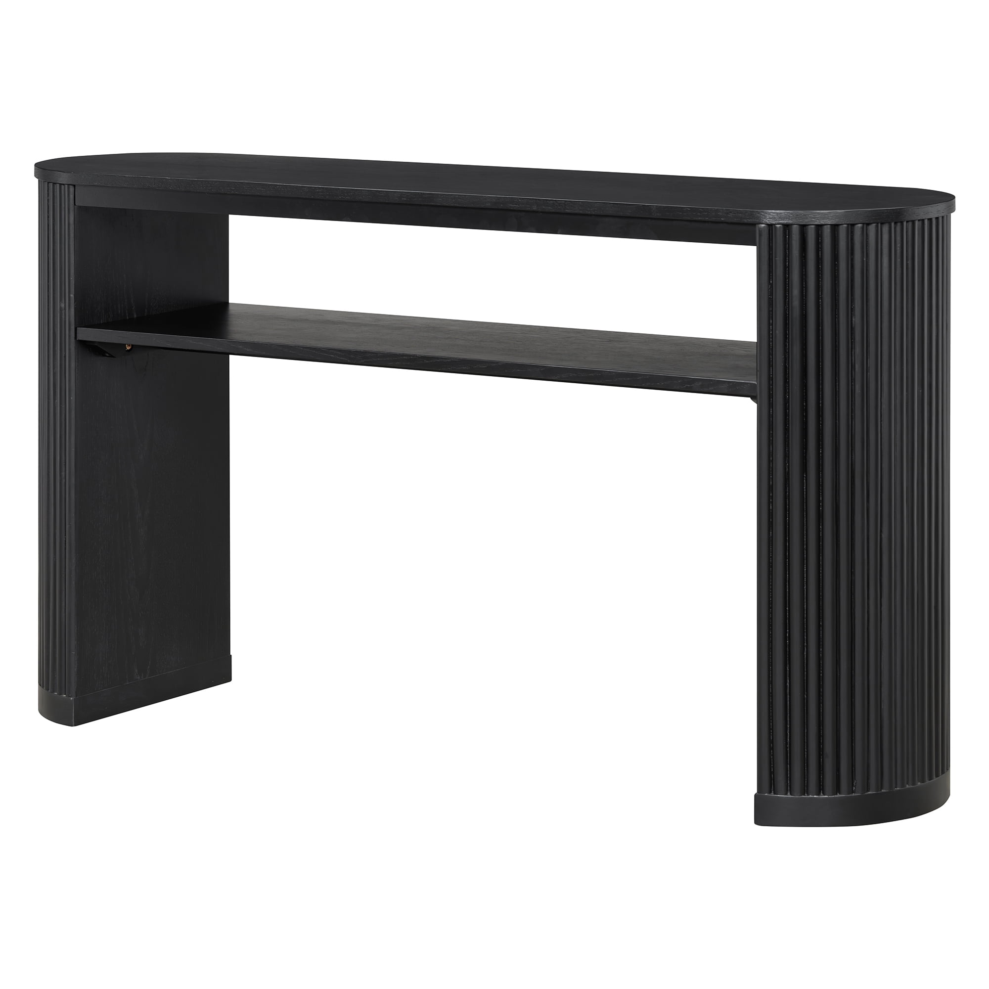 Euroco 53" Fluted Console Table, Modern Entryway Table with Open Storage Shelf & Wood Legs, Long Sofa Table Behind Couch for Living Room, Hallway,Black
