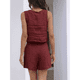 thumbnail image 4 of Conjuntos de Verano de 2 Piezas para Mujer, Sin Mangas, con Top Corto y Pantalones Cortos, de , para Descansar, para Playa y Viajes. Vino Tinto XL, 4 of 9