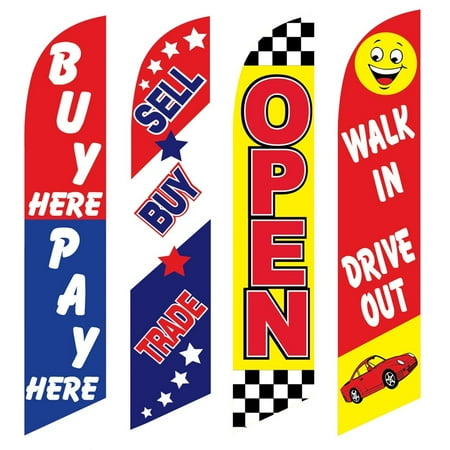 4 Advertising Swooper Flags Buy Pay Here Sell Buy Trade Open Walk In Drive Out