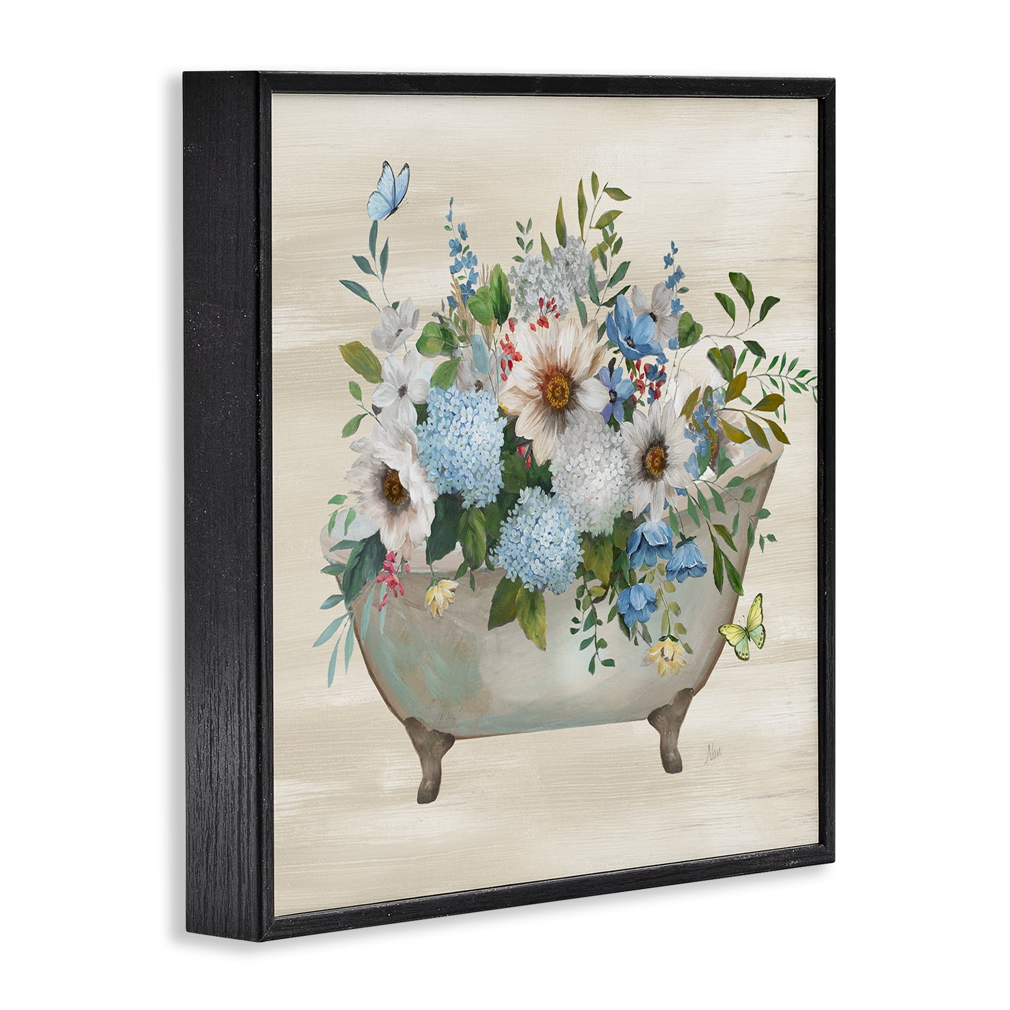 Stupell Industries Floral Bouquet Bathtub Typography Painting Black Framed Art Print Wall Art, 17 x 17