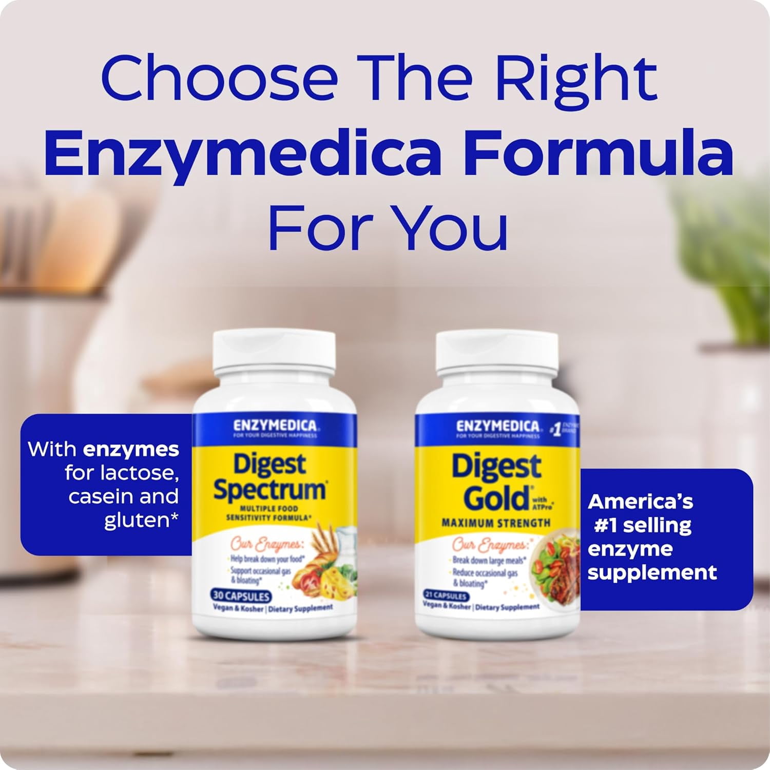 Enzymedica Digest Spectrum, Digestive Enzymes For Gut Health, & Multiple Food Intolerances, Targets Gluten & Lactose, Helps with Gas & Bloating, 240 Capsules