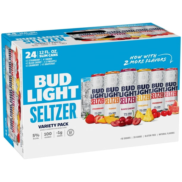 Bud Light Seltzer Variety Pack Gluten Free Hard Seltzer 24 Pack 12 Fl Oz Slim Cans Walmart Com
